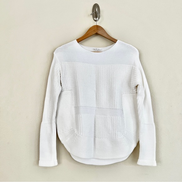 HELMUT LANG Baseball Hem Textured Inlay Split Side Sweater in Optic White - Picture 6 of 11